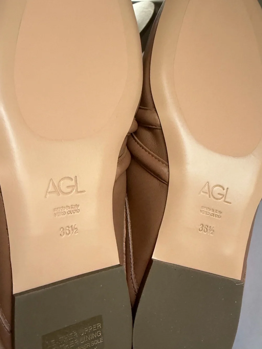 Agl Ribbon Mule Leather Mule flats cocoa brown leather shoes size 36.5 NEW